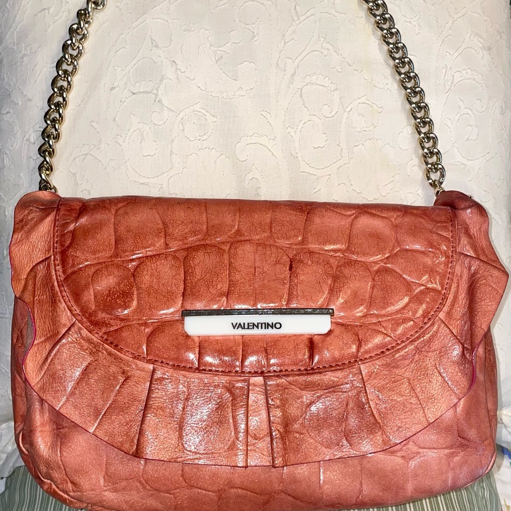 Valentino Women's Coral Croc-Embossed Shoulder Bag